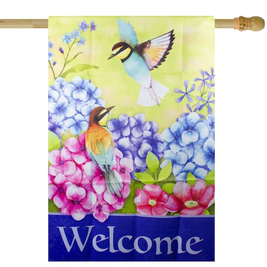 40&#x22; Welcome Floral Hummingbird Outdoor House Flag